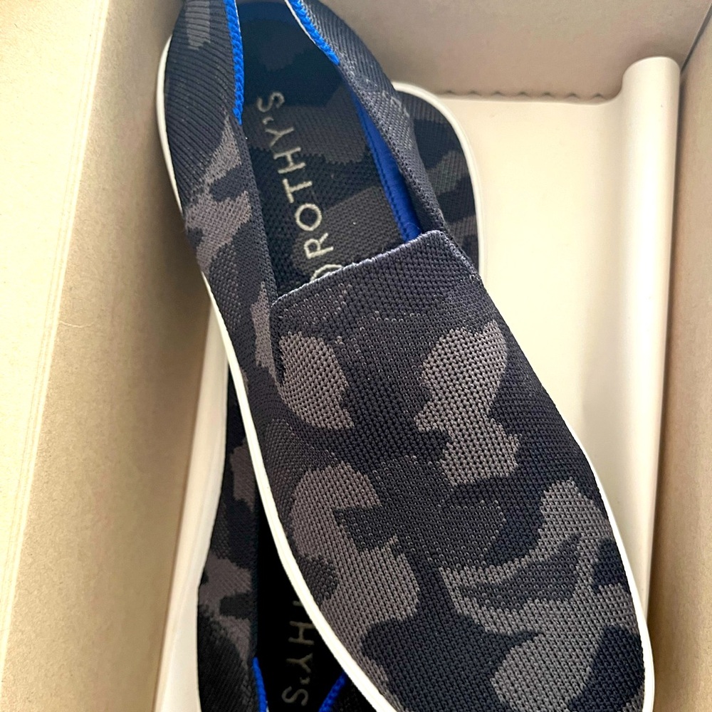 Rothy’s camo loafers - black, gray and white